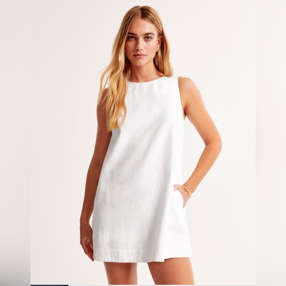 High-Neck Linen Blend Mini Dress